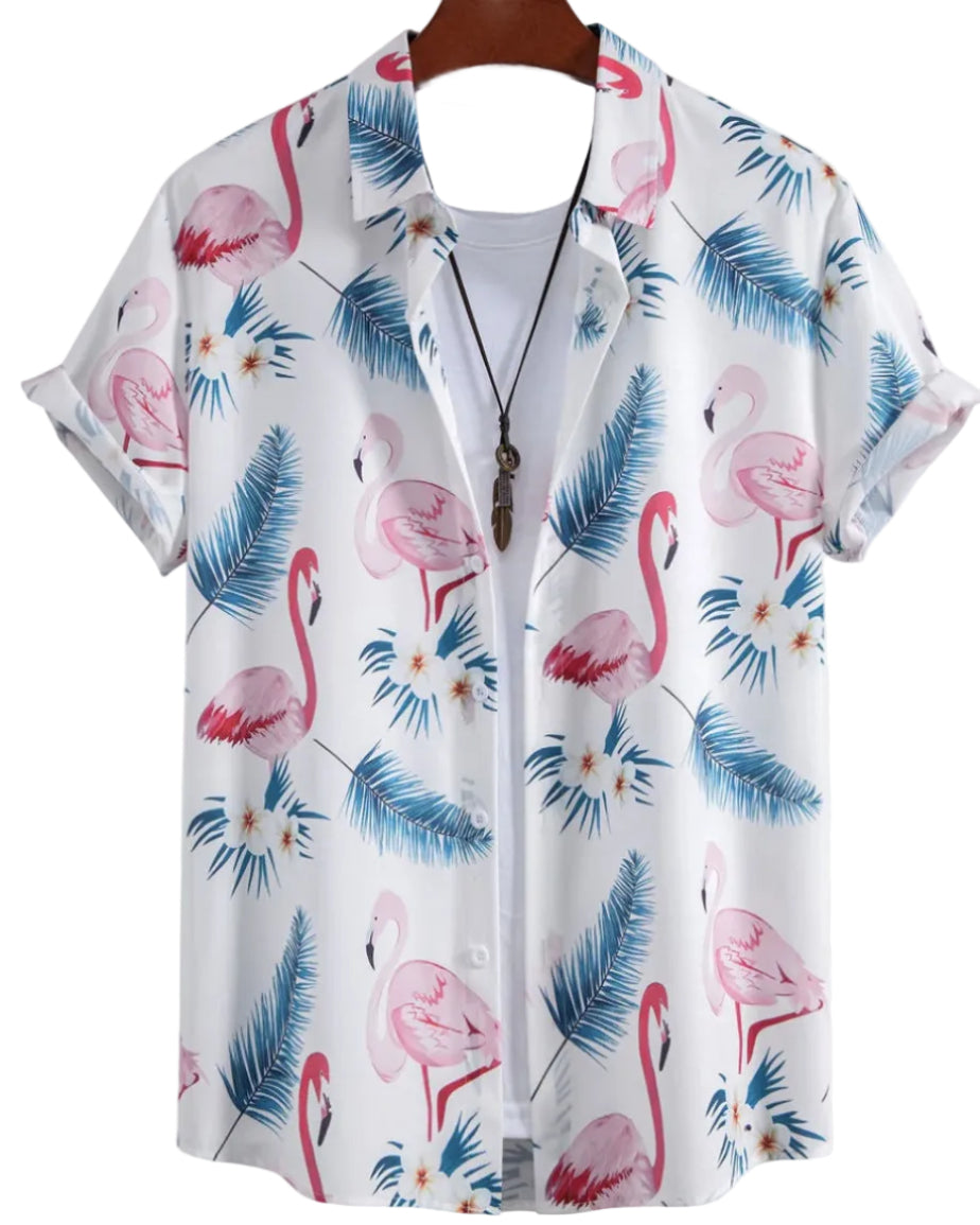 Camicia Uomo a Maniche Corte con Stampa Floreale e Bottoni – Leggera e Comoda