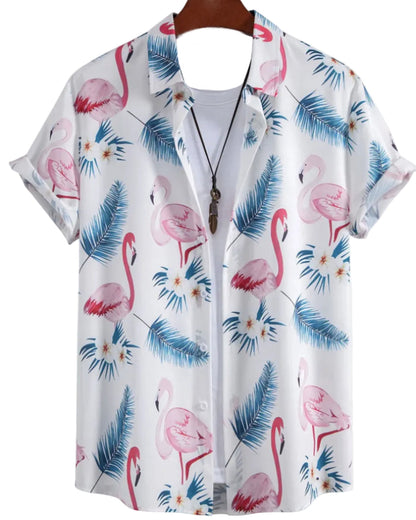 Camicia Uomo a Maniche Corte con Stampa Floreale e Bottoni – Leggera e Comoda