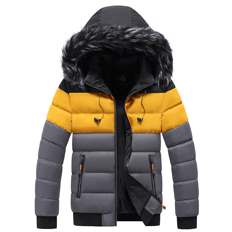 Men's Winter Puffer Jacket with Hood and Zip Closure