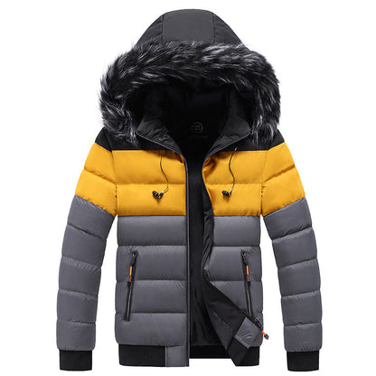 Men's Winter Puffer Jacket with Hood and Zip Closure