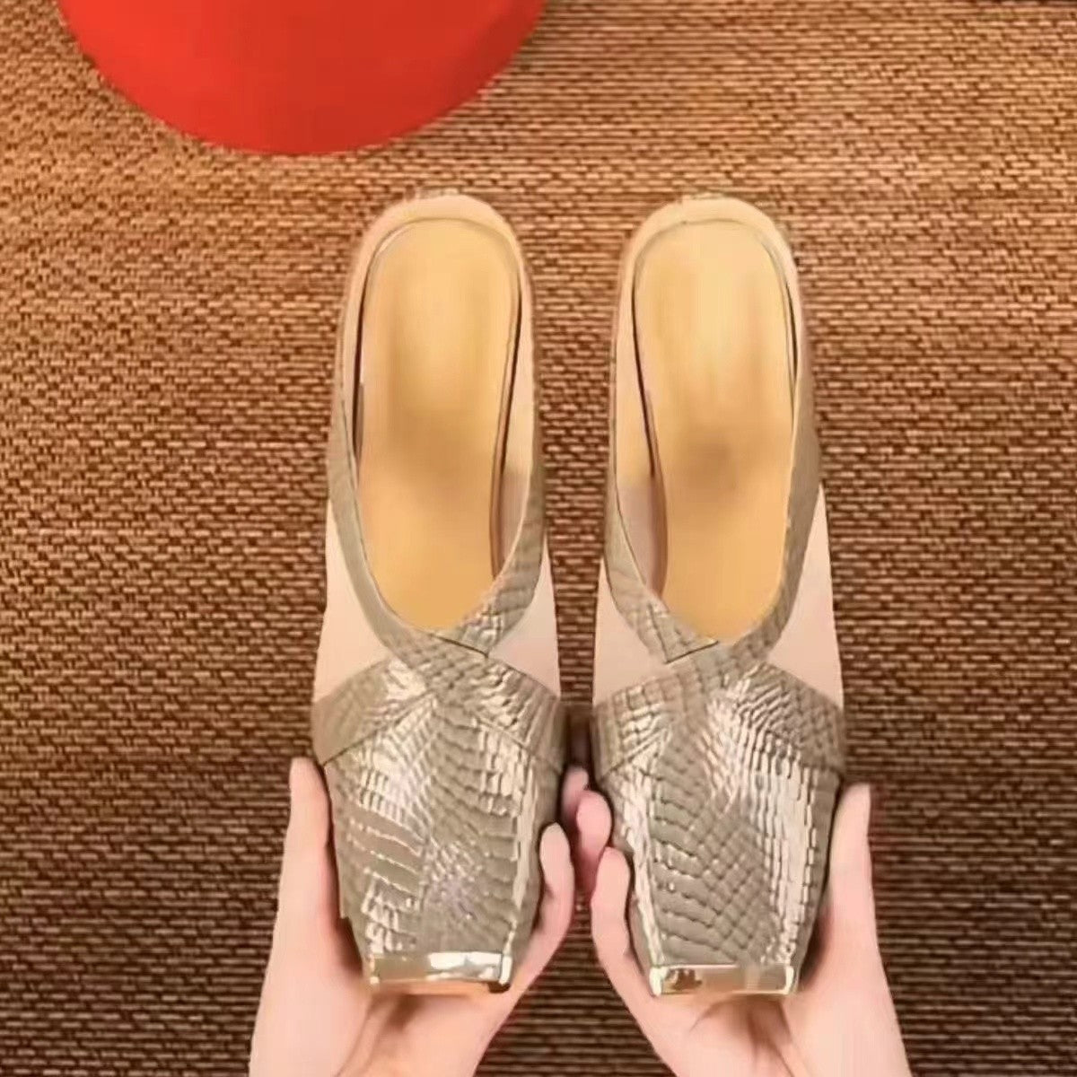 Women's Sandals with Square Toe, Mesh Upper, and Slip-On Design – Casual Sandals