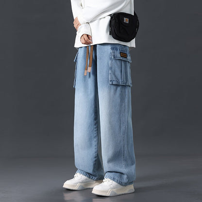 Jeans Uomo in Denim a Gamba Larga con Effetto Sfumato – Vestibilità Ampia