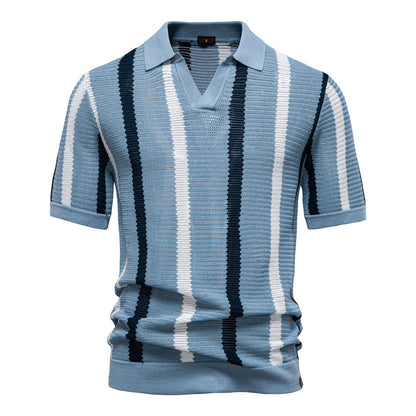 Polo Uomo Estiva a Maniche Corte con Motivo Traforato a Righe – Stile Elegante Casual