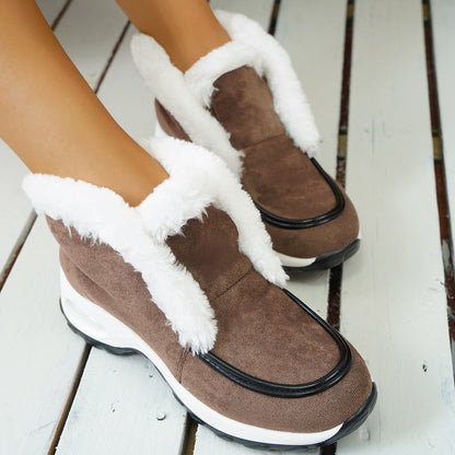 Dame vinterstøvler med plateau og kilehæl – rund snude og slip-on design
