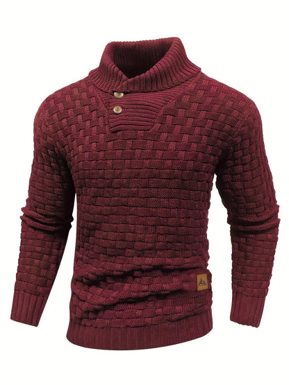 Maglione Uomo in Maglia Waffle con Collo a Sciarpa