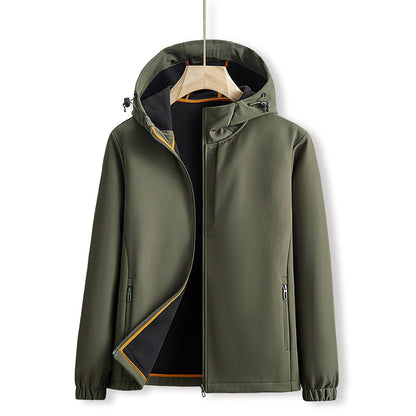 Men's Outdoor Jacket for Autumn with Solid Color Front Zip Closure