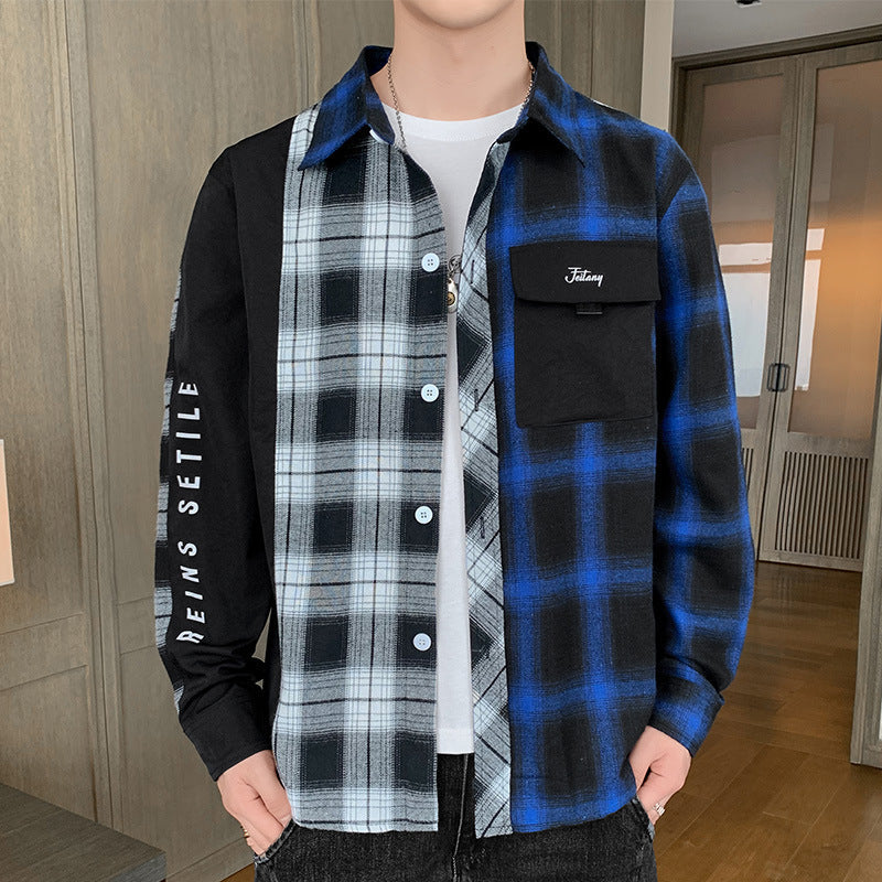 Men's Long Sleeve Work Shirt with Plaid Pattern