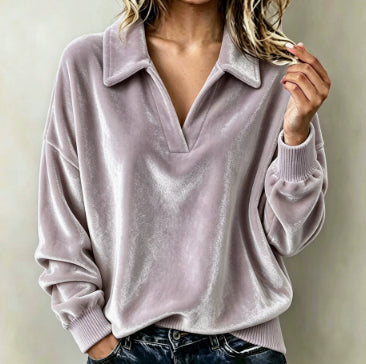 Top Da Donna In Velluto Dorato Tinta Unita Con Finitura Vellutata