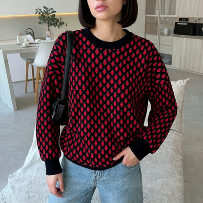 Maglione Donna Oversize con Stampa Fragole e Girocollo – Stile Casual