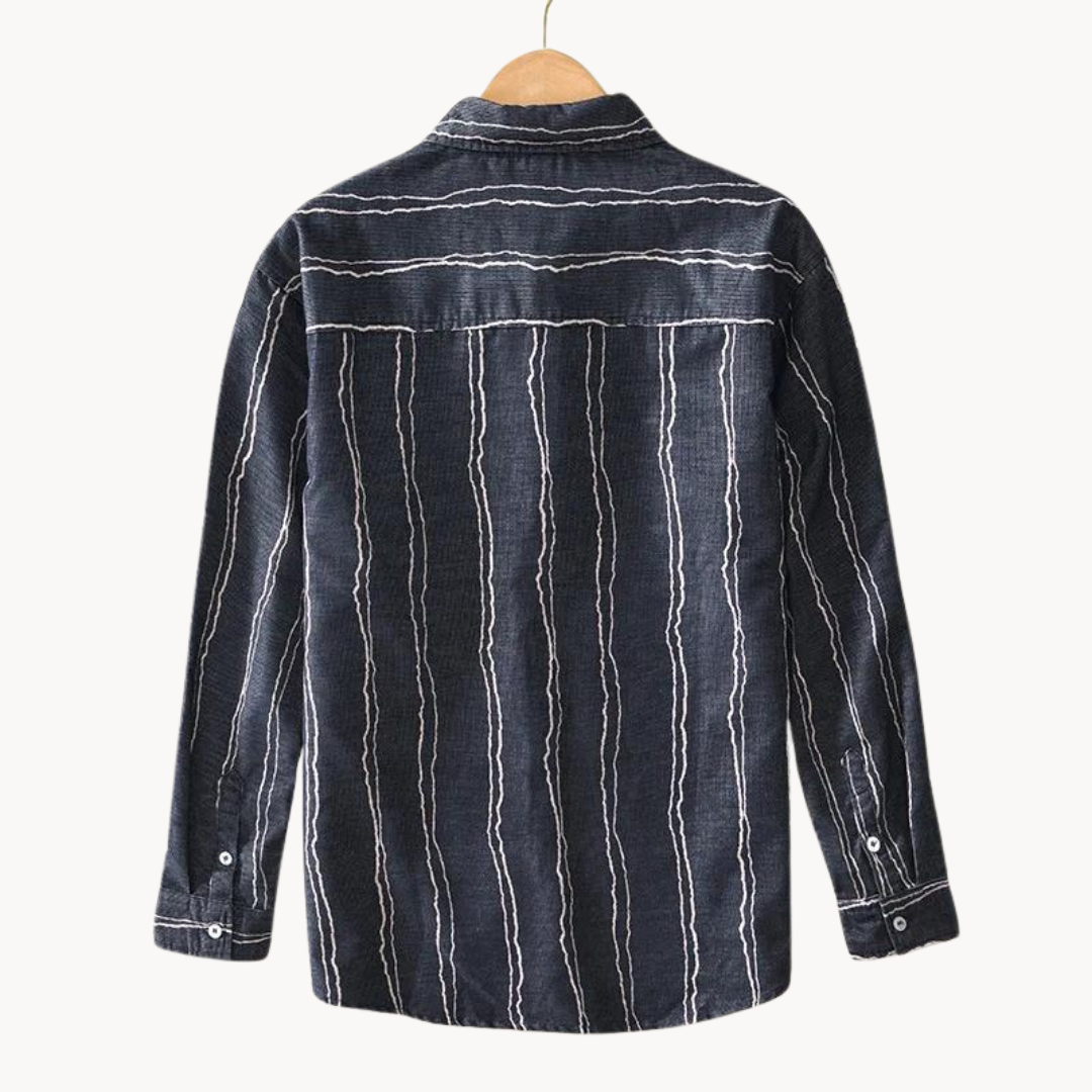 Women's Striped Button-Down Shirt, Relaxed Fit, Chest Pocket and Long Sleeves