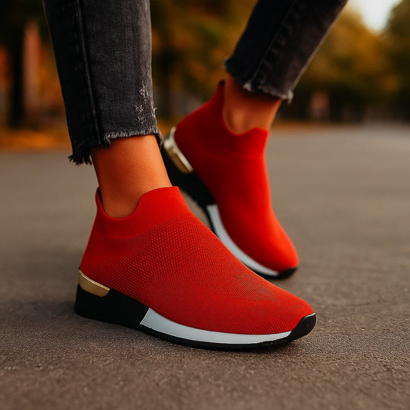 Women's Slip-On Sneakers with Breathable Mesh and Metallic Heel