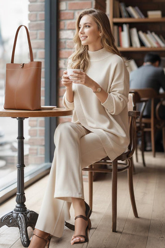 Women's Winter Knit Set: Oversized Sweater and Straight-Leg Pants