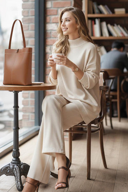 Women's Winter Knit Set: Oversized Sweater and Straight-Leg Pants