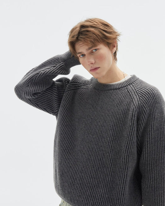Men's Crew Neck Ribbed Knit Sweater with Dropped Shoulders and Comfortable Fit – Knit Style