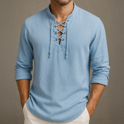 Camisa de verano para hombre con cordón delantero y mangas cortas