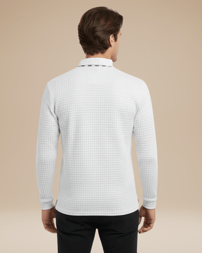 Polo de hombre de punto tipo panal con escote abotonado y mangas largas