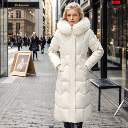 Women's Long Winter Coat with Fur Collar and Padding