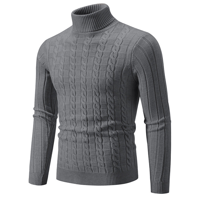 Men's Slim Fit Turtleneck Sweater with Cable Knit Pattern
