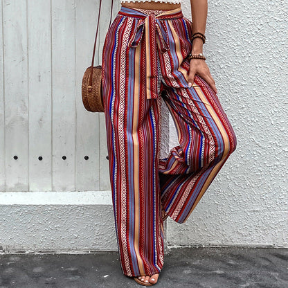 Women's High-Waisted Wide-Leg Pants with Printed Pattern