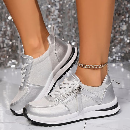 Women's Sneakers with Side Zipper and Arch Support – Non-Slip Sole