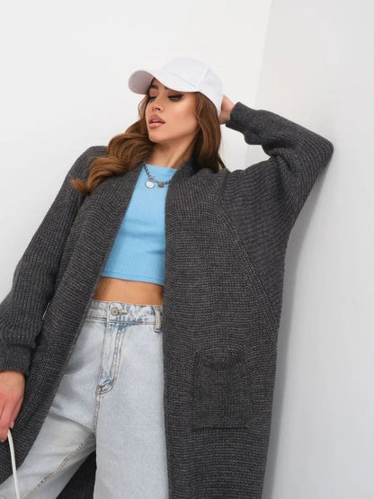 Women's Long Knit Cardigan with Pockets and Front Opening