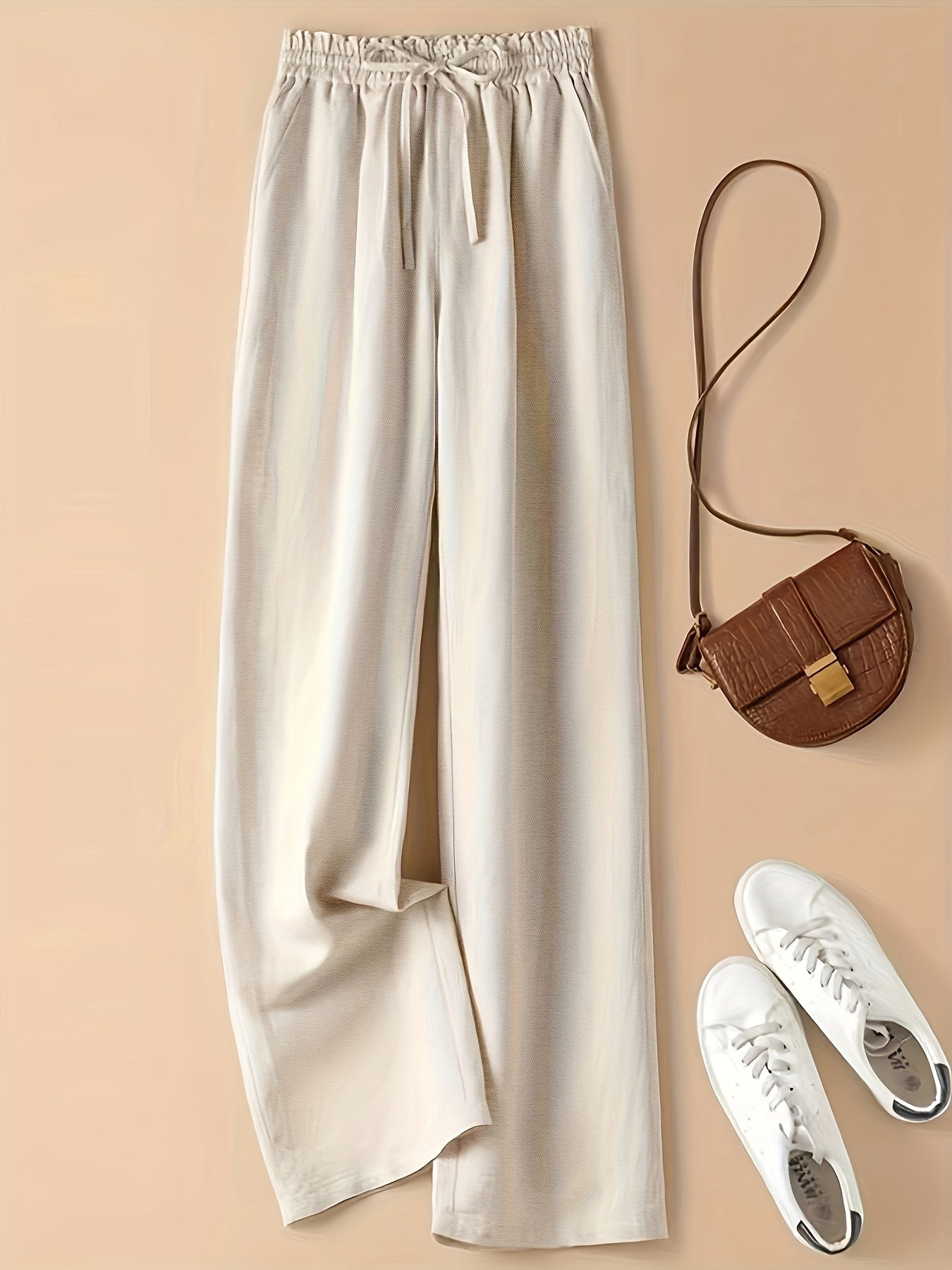 Pantaloni Donna a Vita Alta con Coulisse in Lino Blend – Stile Casual Estivo