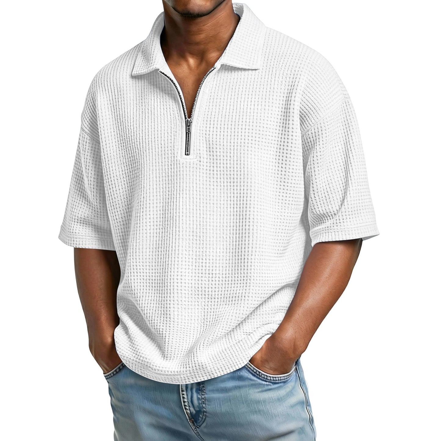Men's Summer Polo Shirt in Honeycomb Knit with Short Sleeves – Regular Fit