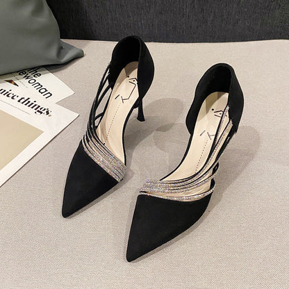 Women's Pointed Toe Pumps with Rhinestones and Stiletto Heel – Elegant Pumps