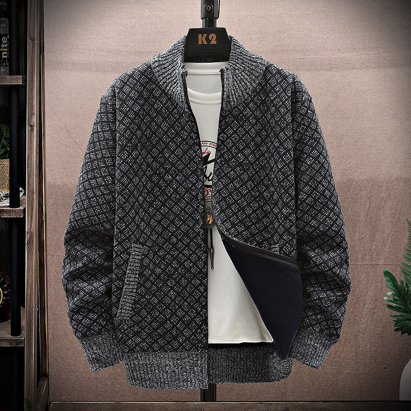 Men's Knit Coat with Zip and Long Sleeves