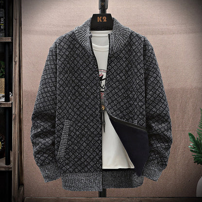 Men's Knit Coat with Zip and Long Sleeves