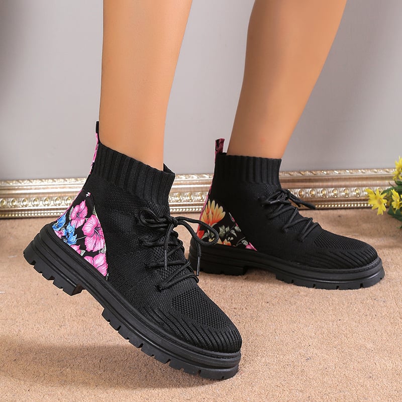 Botines de mujer otoño invierno con calceta de malla tejida – Suela plana de goma