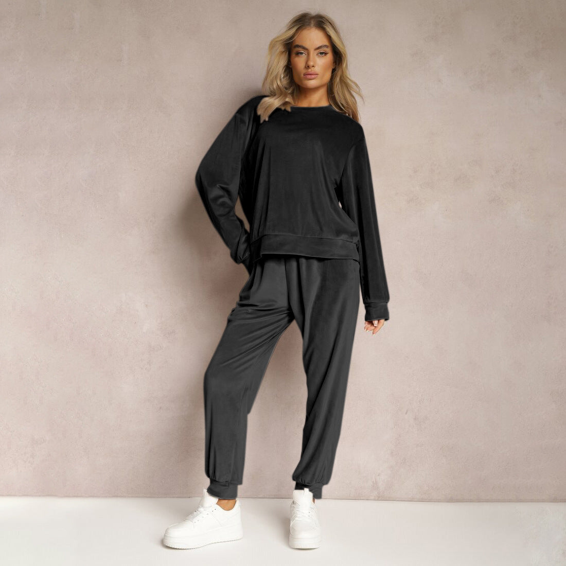 Women's Two-Piece Set with Long Sleeve Top and Straight Leg Pants – Casual Set