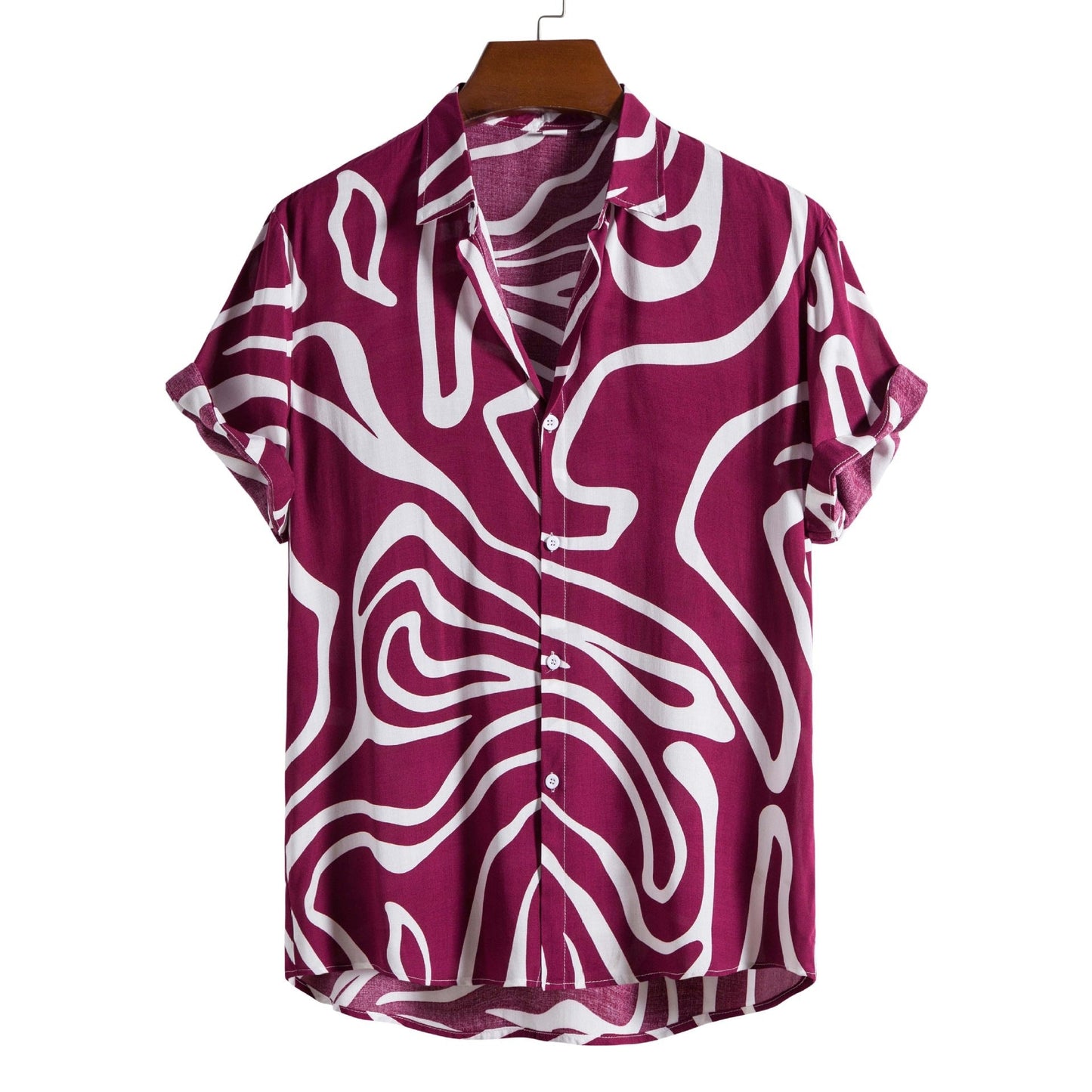 Herreskjorte Plus Size Sommer med Geometrisk Print og Korte Ærmer – Almindelig Pasform