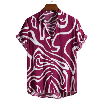Herreskjorte Plus Size Sommer med Geometrisk Print og Korte Ærmer – Almindelig Pasform