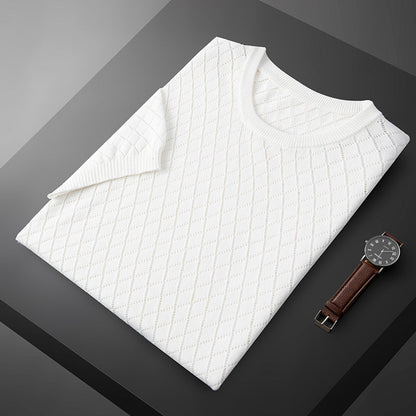Camicia Uomo a Maniche Corte con Mezzo Girocollo e Fantasia a Quadri – Trattamento Antipiega
