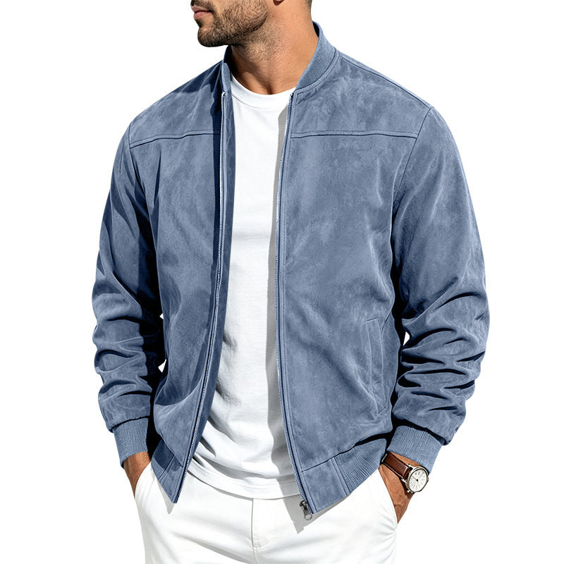 Chaqueta bomber para hombre de estilo ante, con cremallera completa, mangas largas y corte holgado.