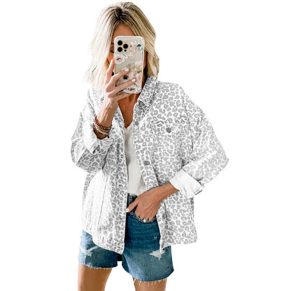 Women's Denim Coat with Long Sleeves, Bow, and Loose Fit