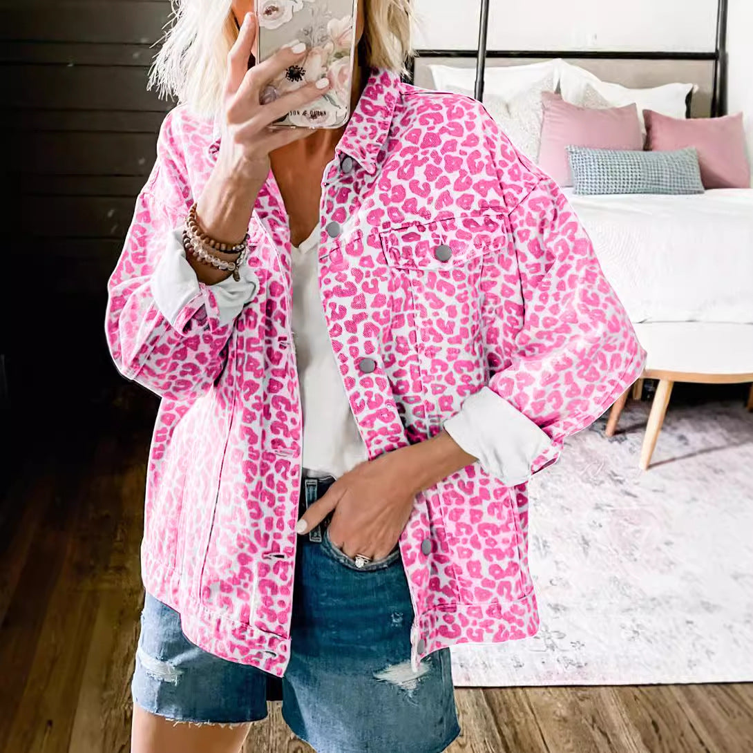 Women's Denim Coat with Long Sleeves, Bow, and Loose Fit