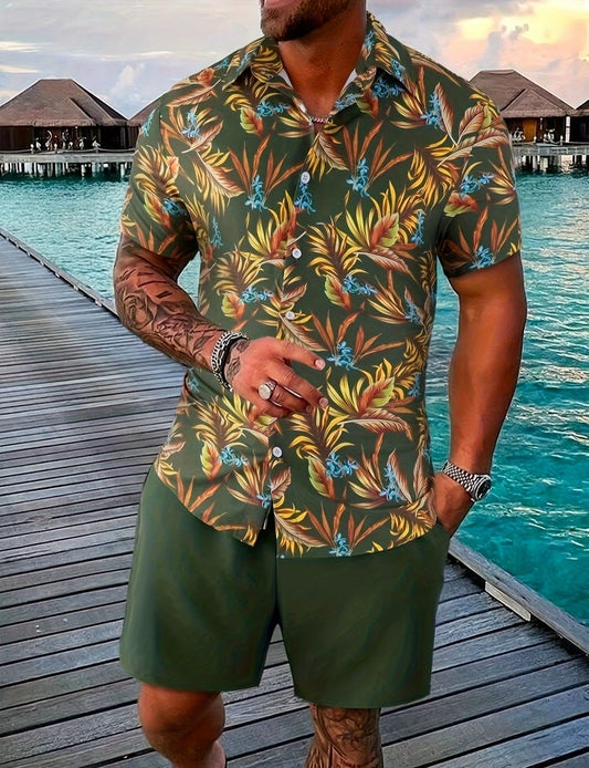 Men's Summer Set Short Sleeve Shirt and Cotton Blend Shorts – Casual Style
