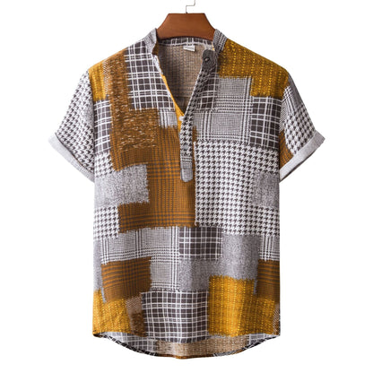 Camicia Estiva Uomo con Stampa di Bambù e Colletto a Revers – Vestibilità Aderente