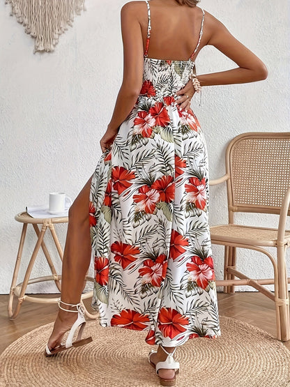 Vestido Largo de Verano para Mujer con Estampado Floral y Abertura Lateral
