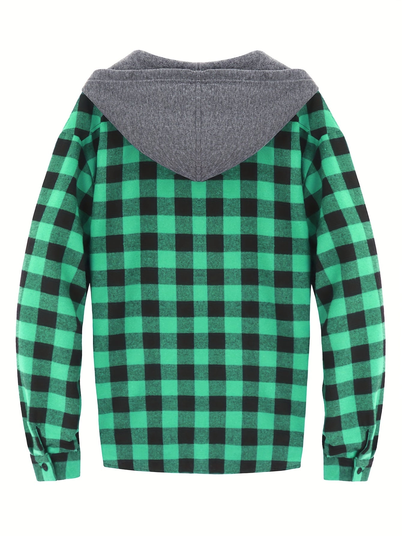Men's Autumn Flannel Shirt-Jacket with Hood and Checkered Pattern