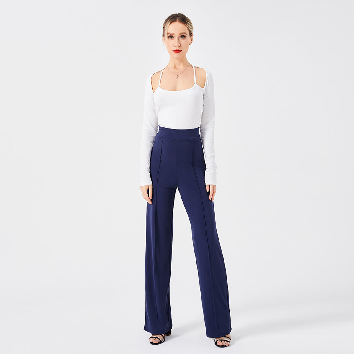 High-Waisted Slim Solid Color Women's Flared Pants
