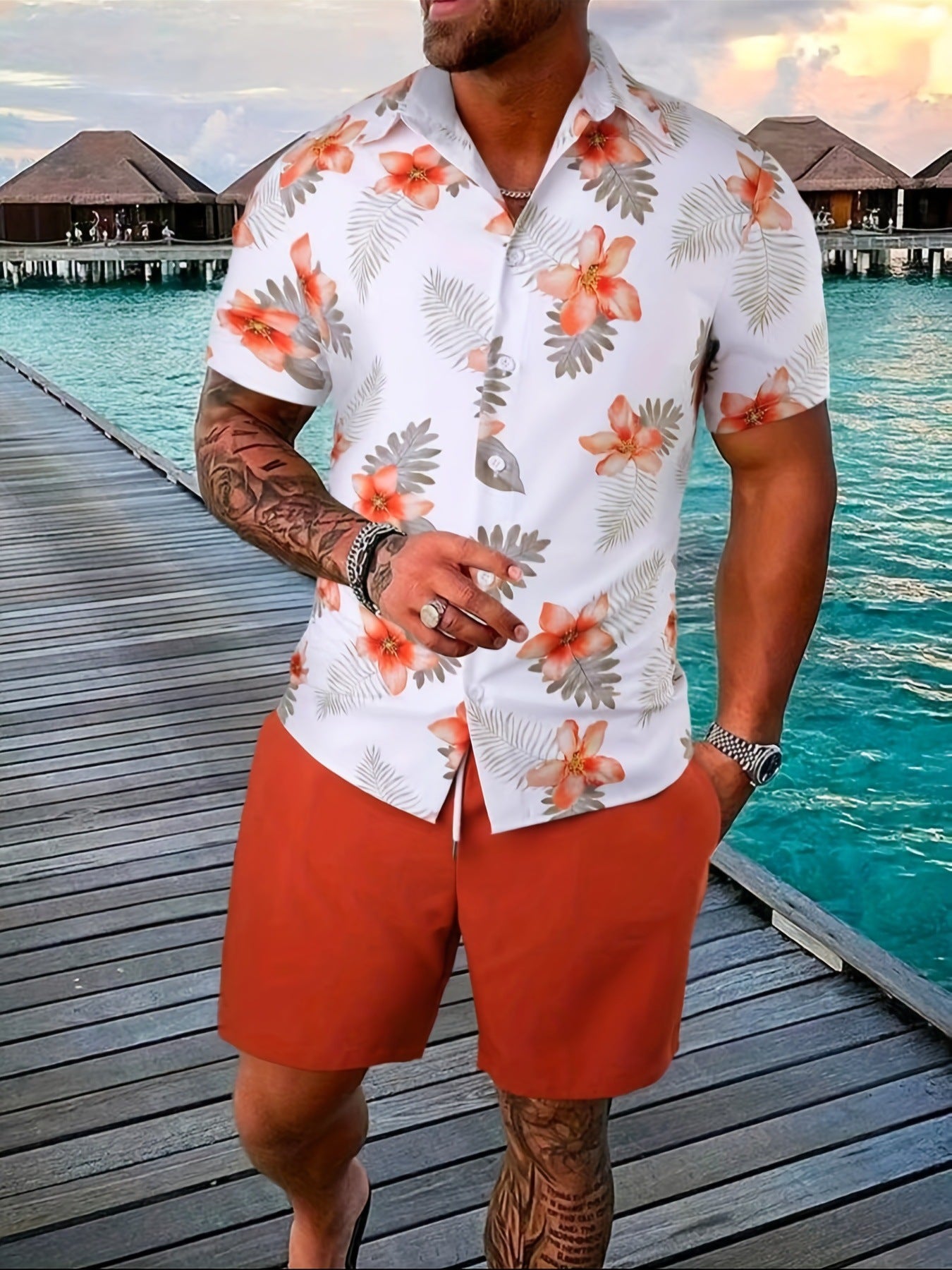Men's Summer Set Short Sleeve Shirt and Cotton Blend Shorts – Casual Style
