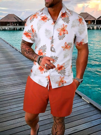 Men's Summer Set Short Sleeve Shirt and Cotton Blend Shorts – Casual Style