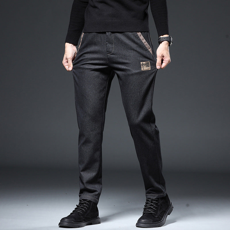 Herrebukser til foråret, slim fit med broderi – Høj talje og elastiske
