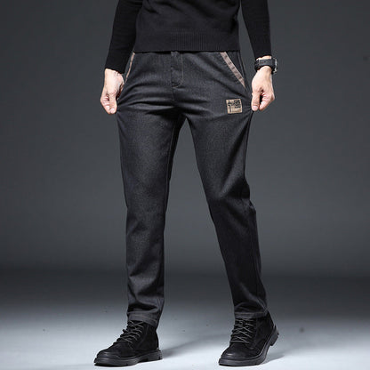 Herrebukser til foråret, slim fit med broderi – Høj talje og elastiske