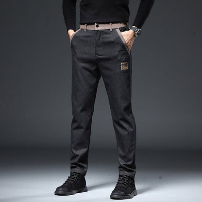 Herrebukser til foråret, slim fit med broderi – Høj talje og elastiske