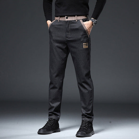Herrebukser til foråret, slim fit med broderi – Høj talje og elastiske