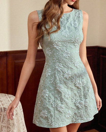 Women's Summer Midi Dress Sleeveless with Jacquard Pattern – Elegant Slim Dress